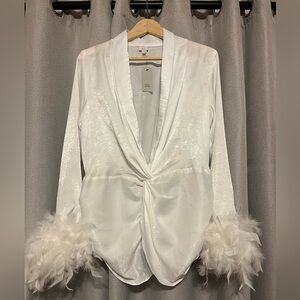 River Island White Satin V-Neck Ruched Tie Front Blouse